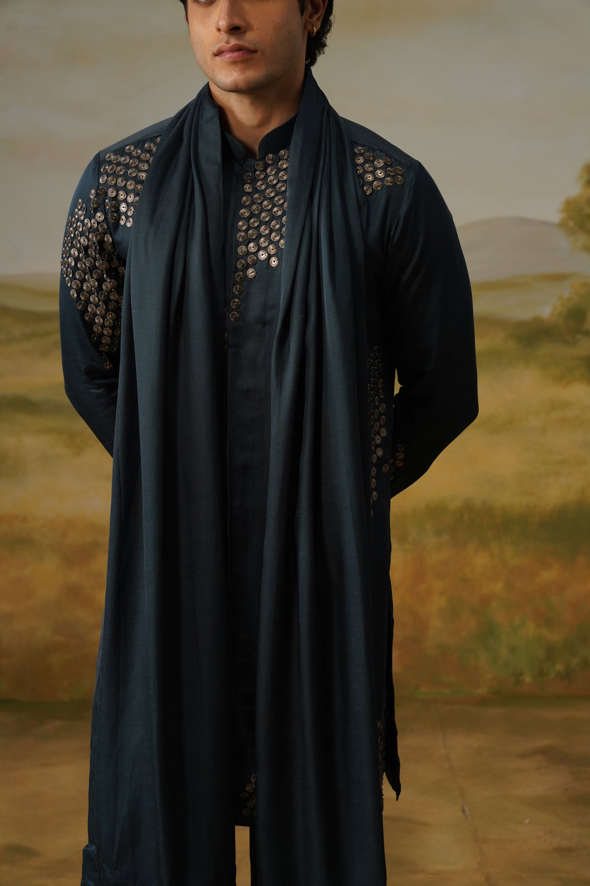 Sikka Teal Coin Metal Work Kurta Set With Dupatta