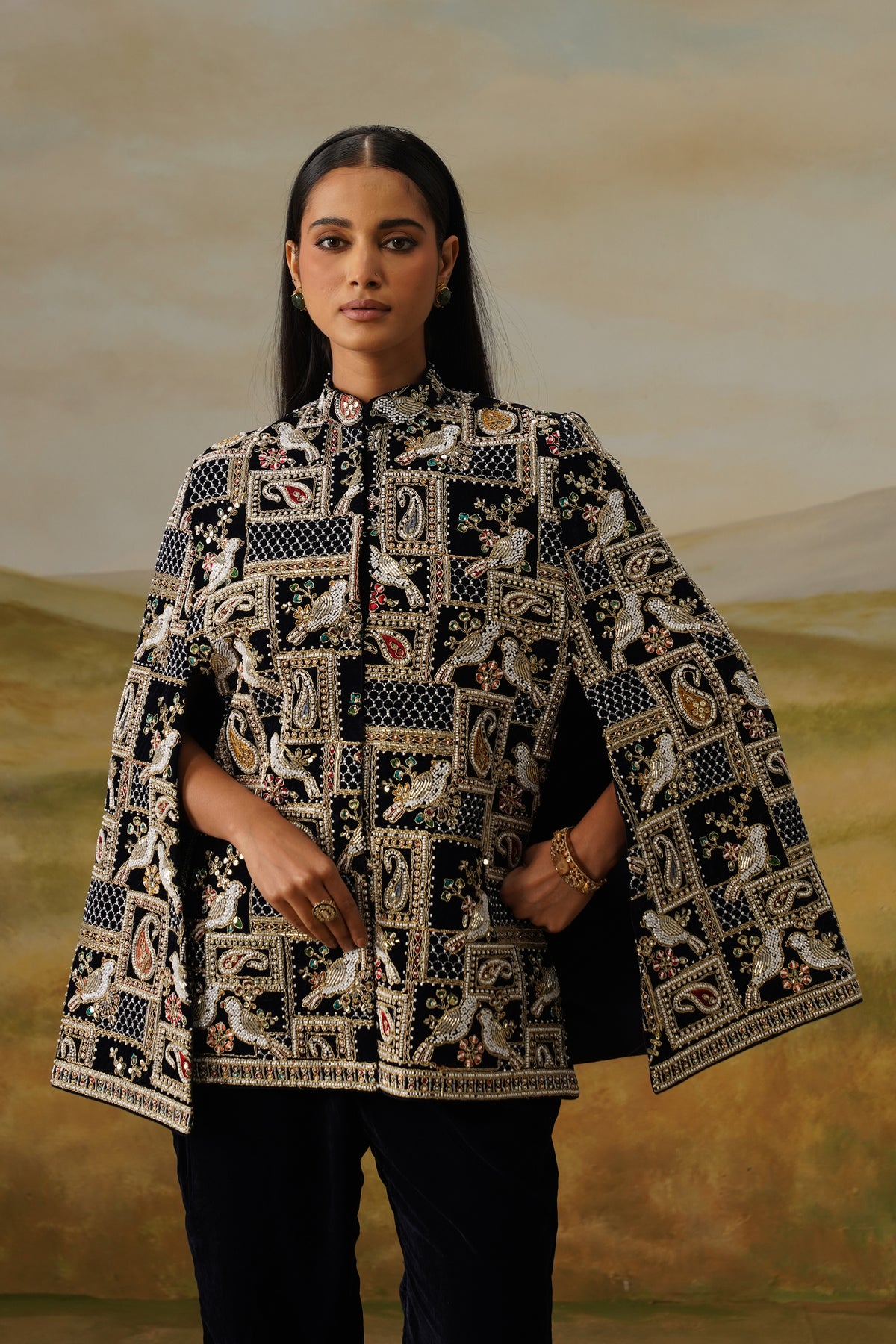 Shahbaz Black Velvet Nakshi Beadwork Cape