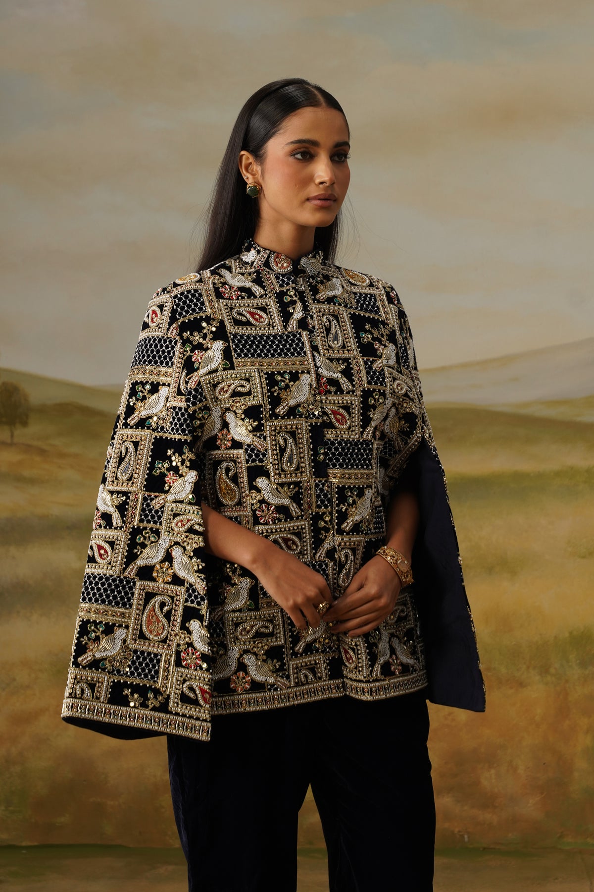 Shahbaz Black Velvet Nakshi Beadwork Cape