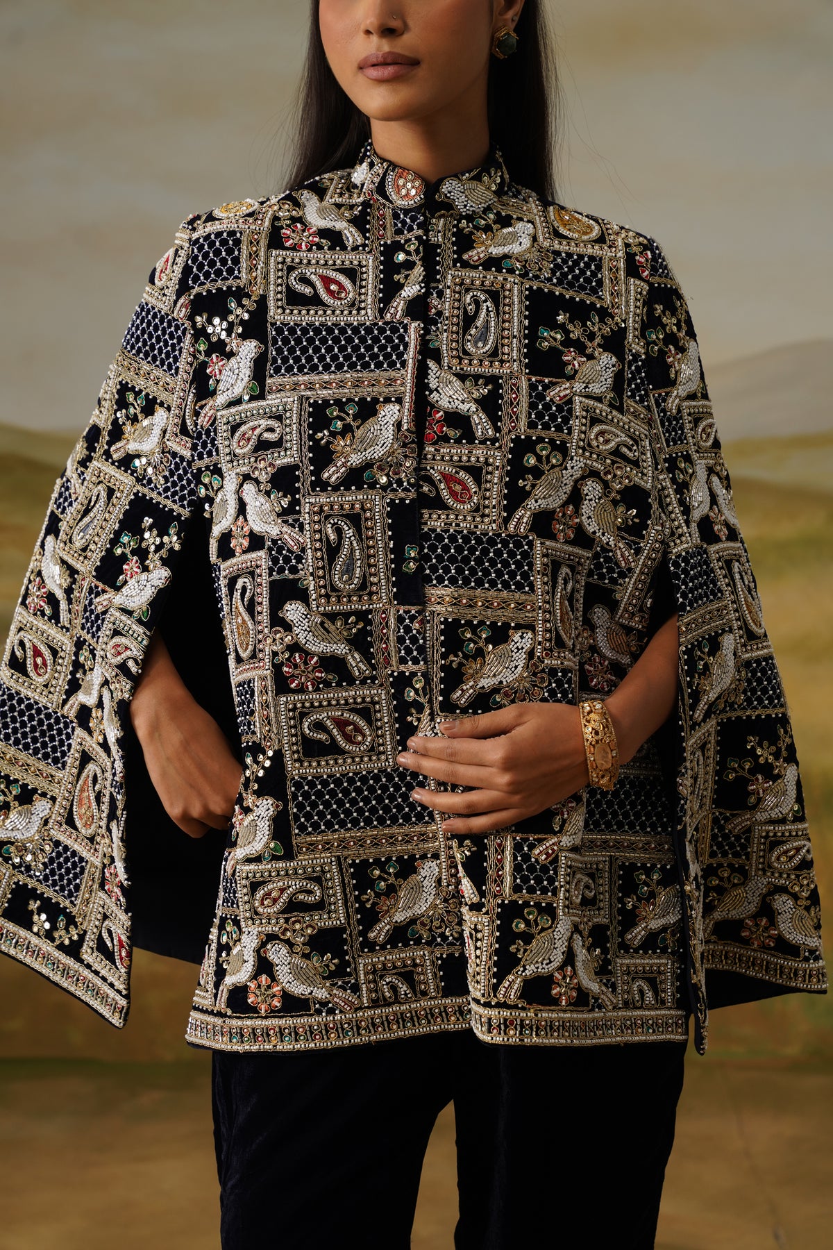 Shahbaz Black Velvet Nakshi Beadwork Cape