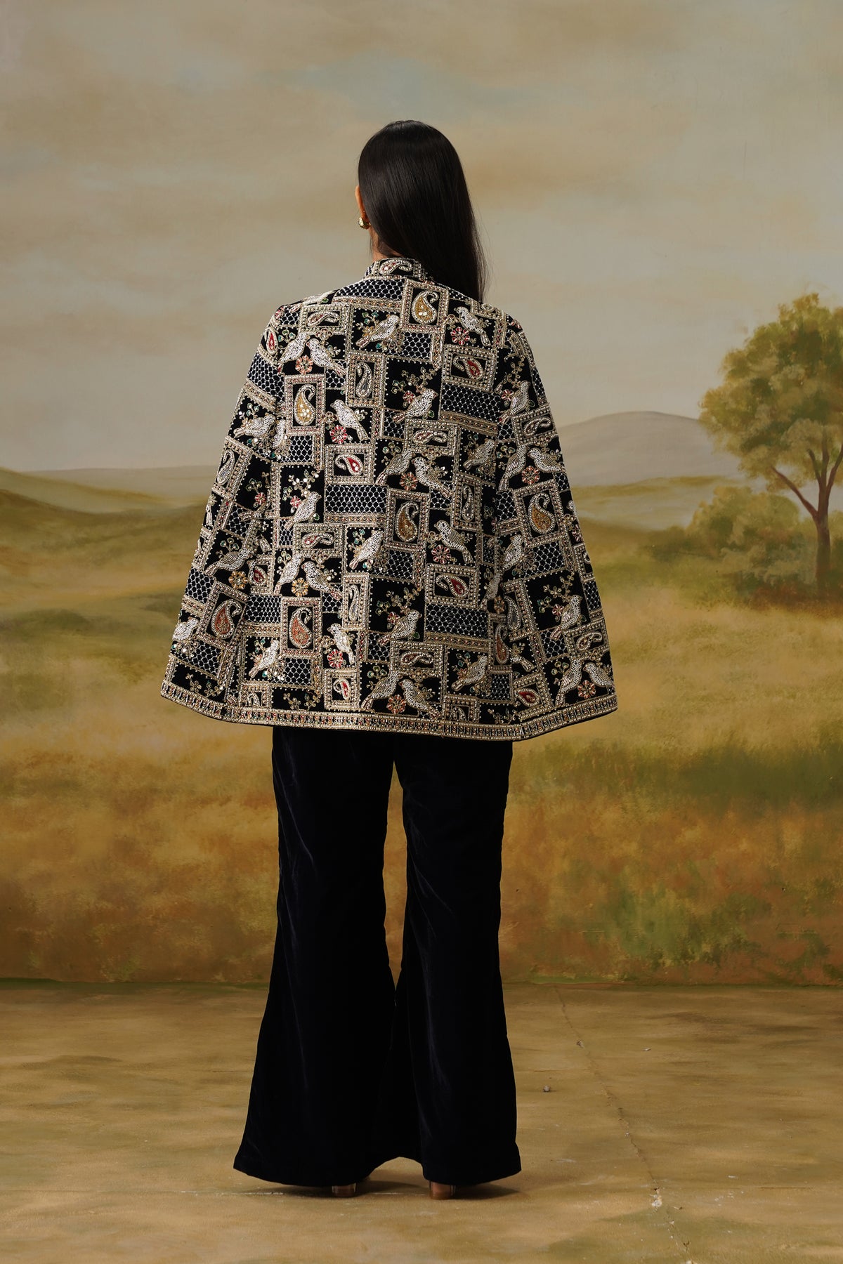Shahbaz Black Velvet Nakshi Beadwork Cape