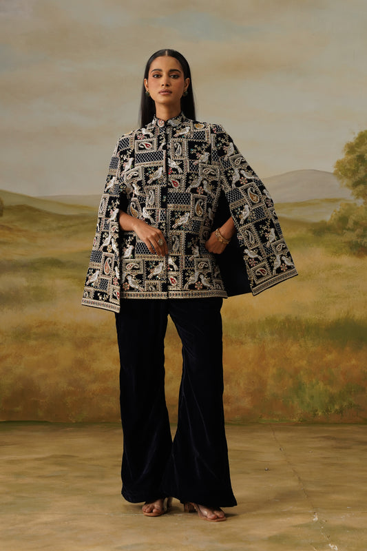 Shahbaz Black Velvet Nakshi Beadwork Cape