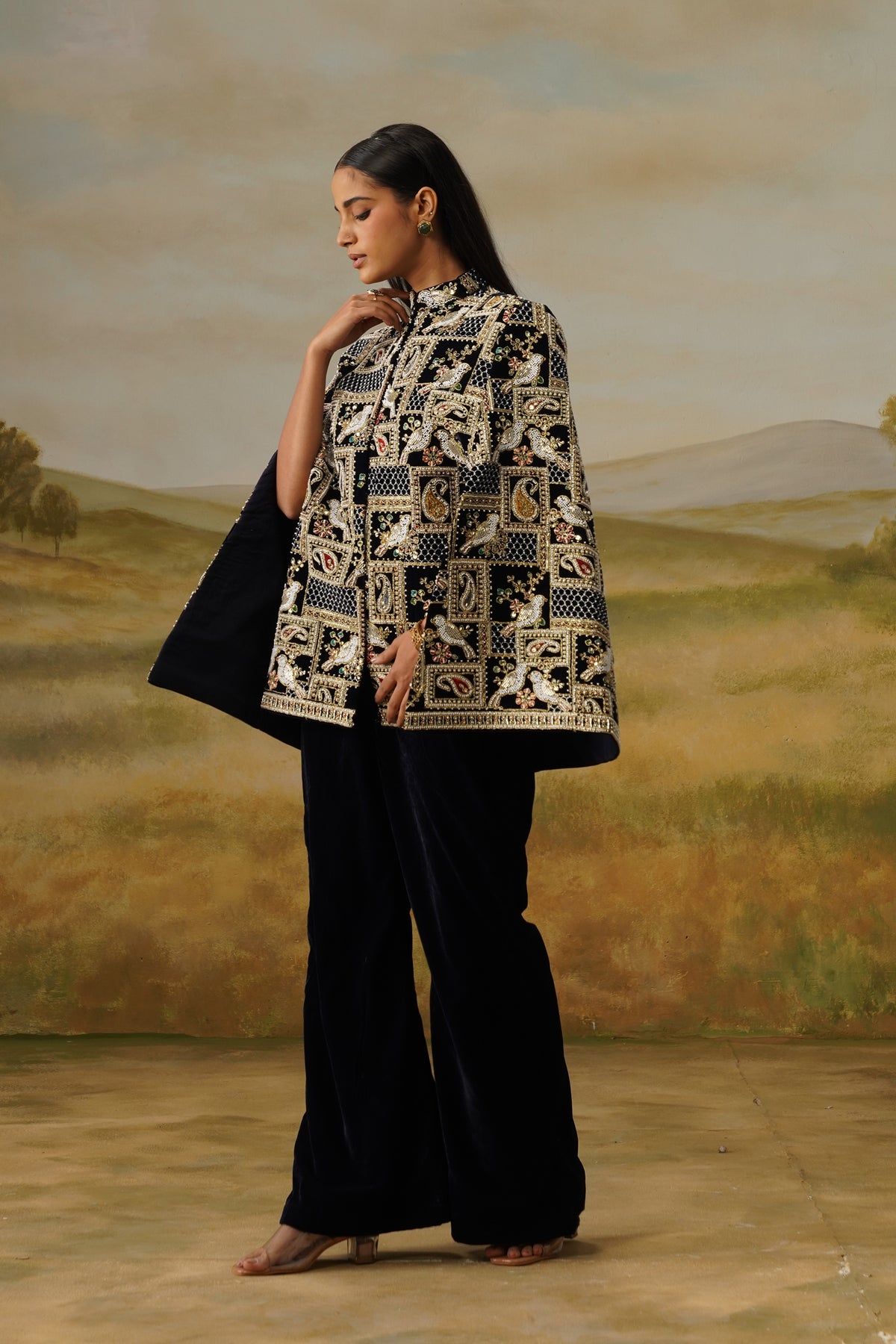 Shahbaz Black Velvet Nakshi Beadwork Cape