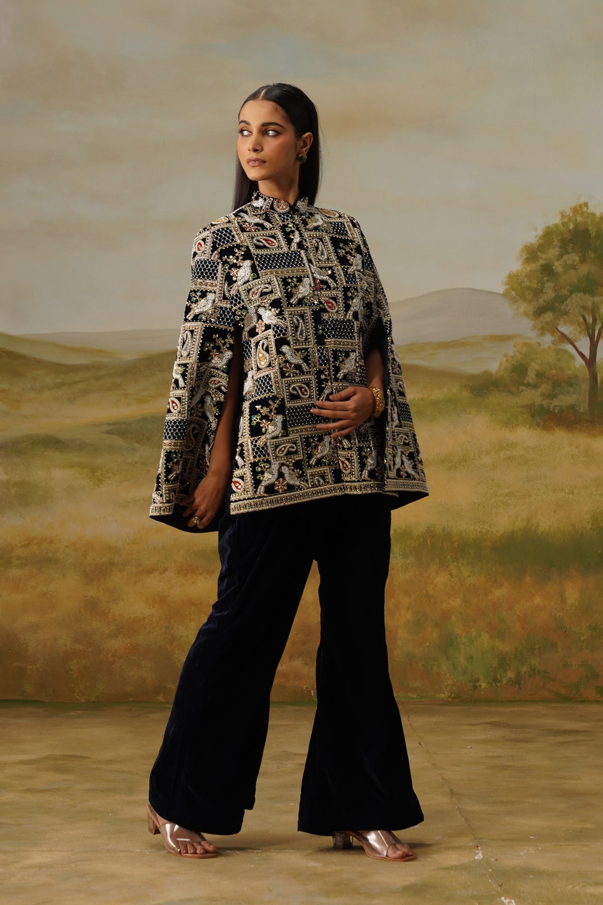 Shahbaz Black Velvet Nakshi Beadwork Cape