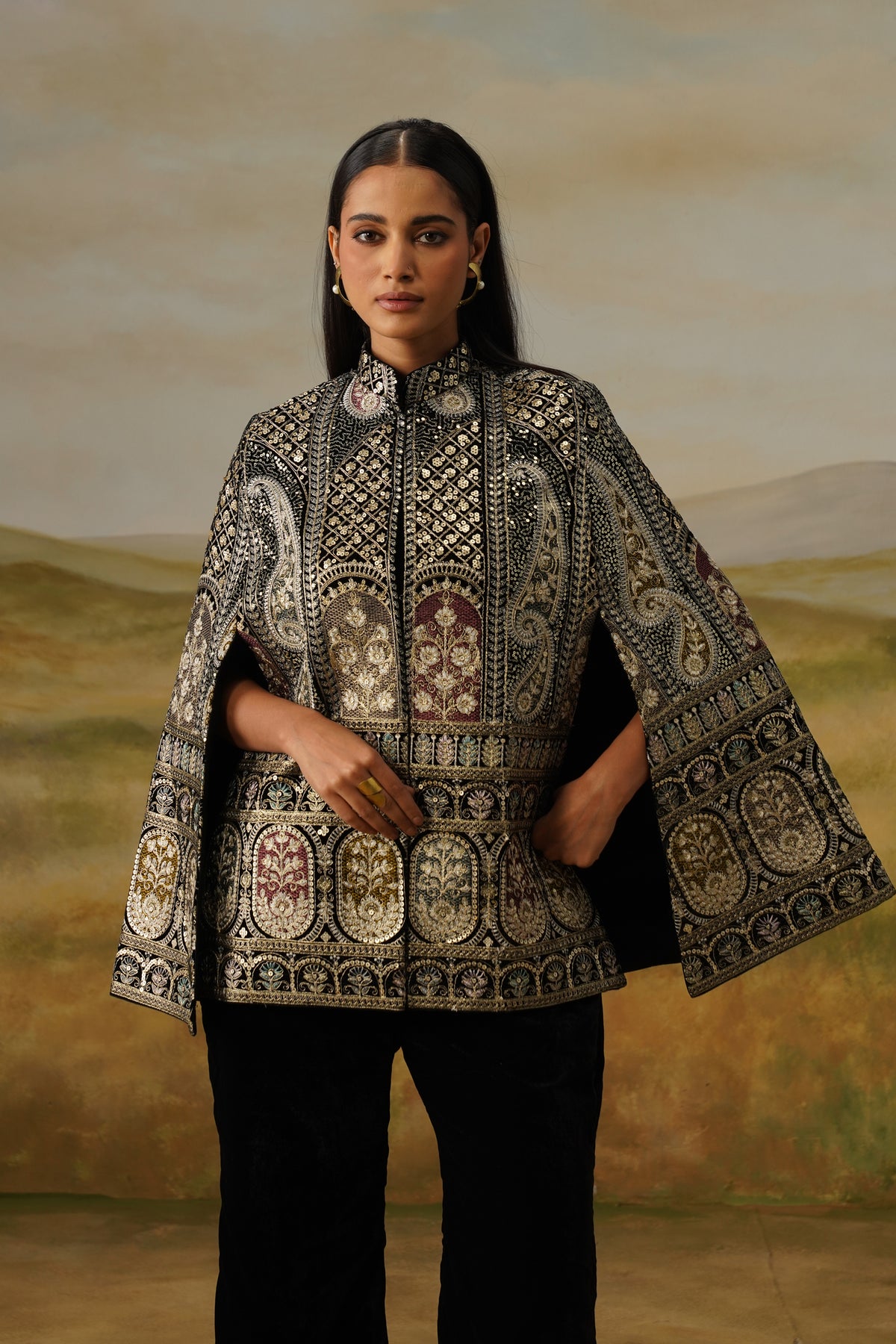 Baazigar Black Threadwork Cape