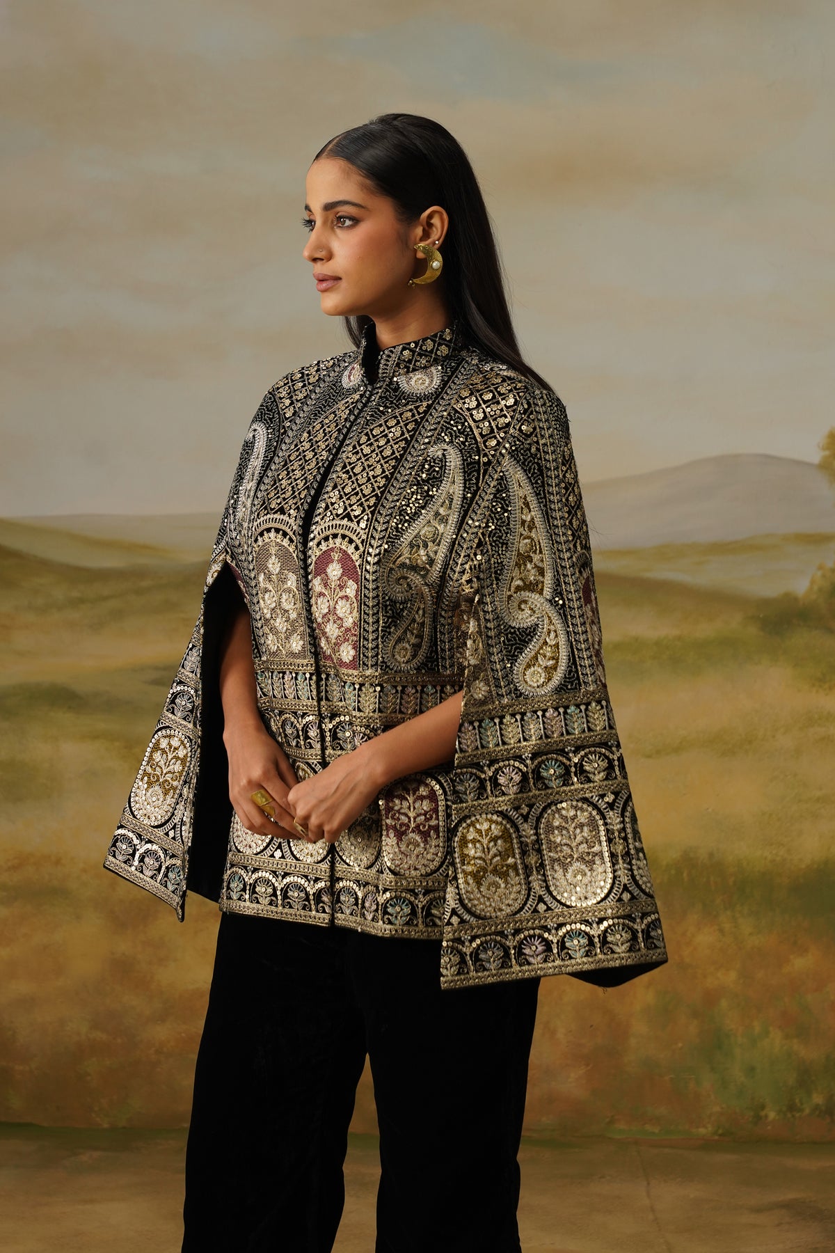 Baazigar Black Threadwork Cape