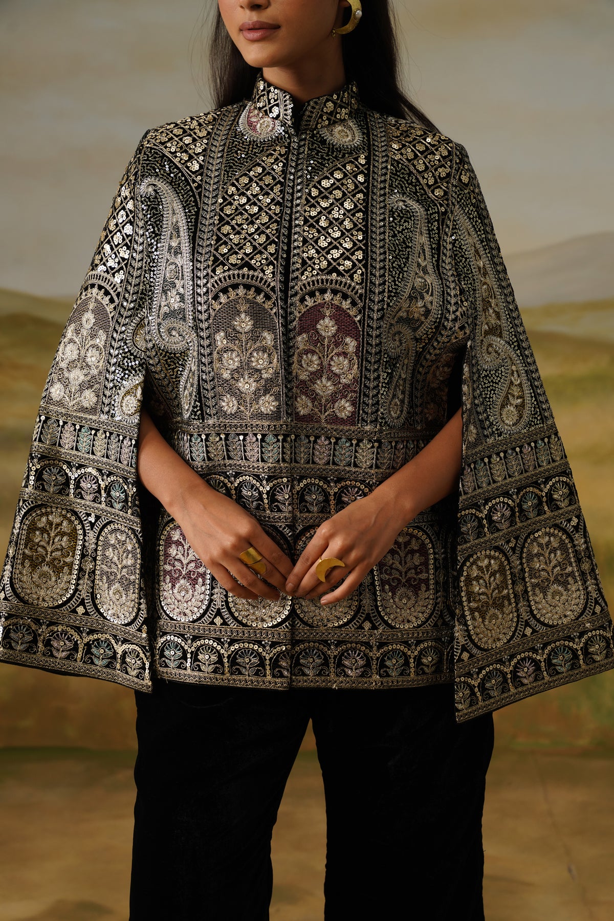 Baazigar Black Threadwork Cape
