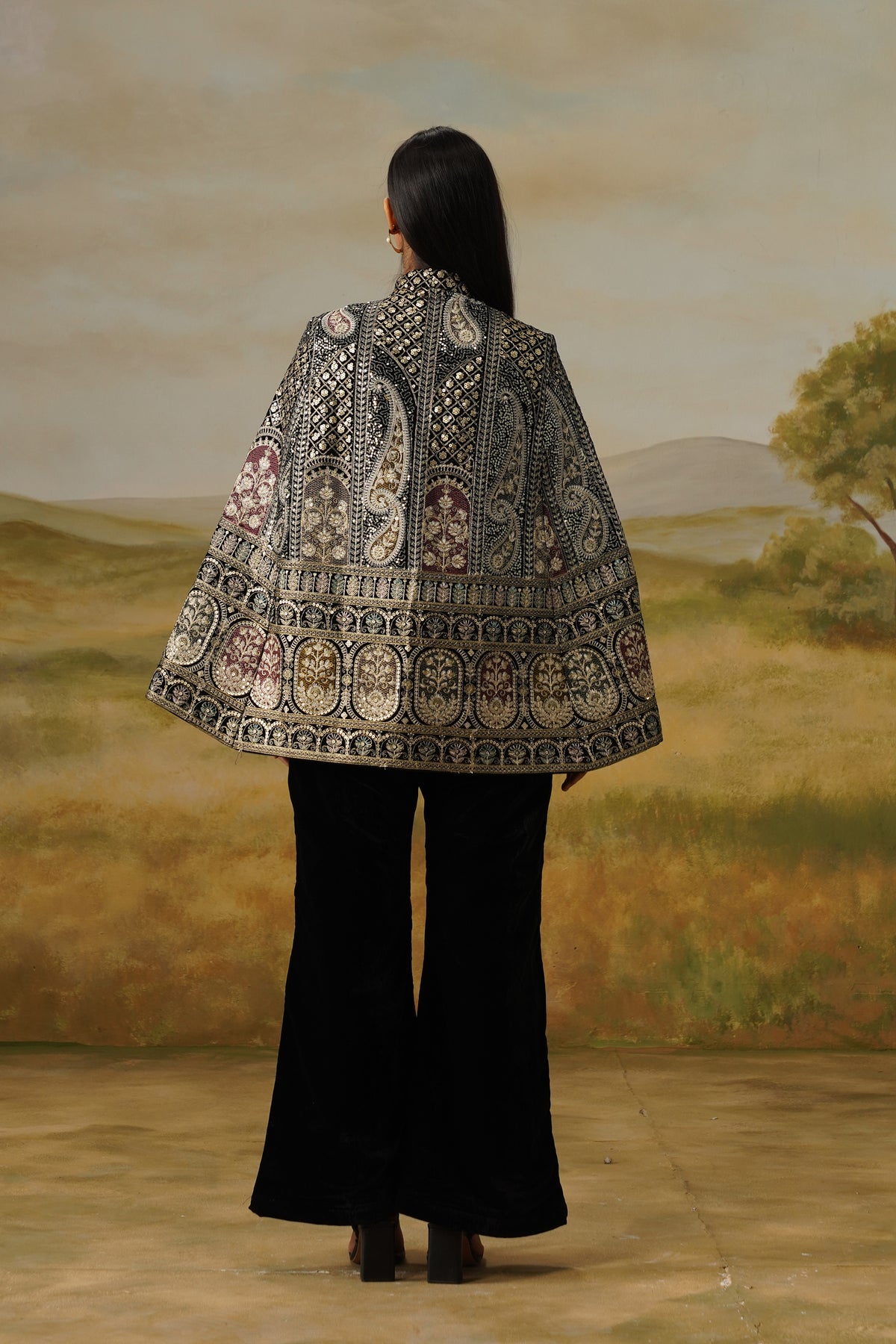 Baazigar Black Threadwork Cape