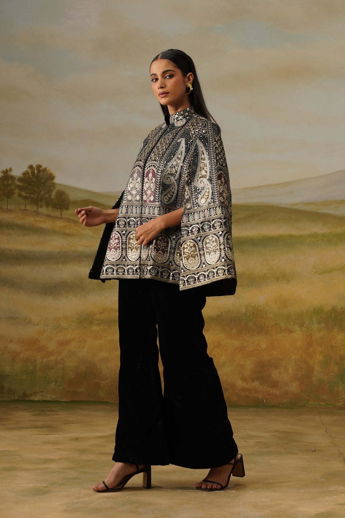 Baazigar Black Threadwork Cape