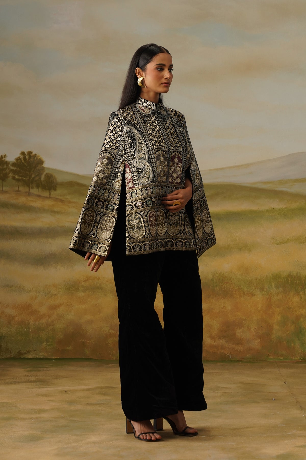 Baazigar Black Threadwork Cape