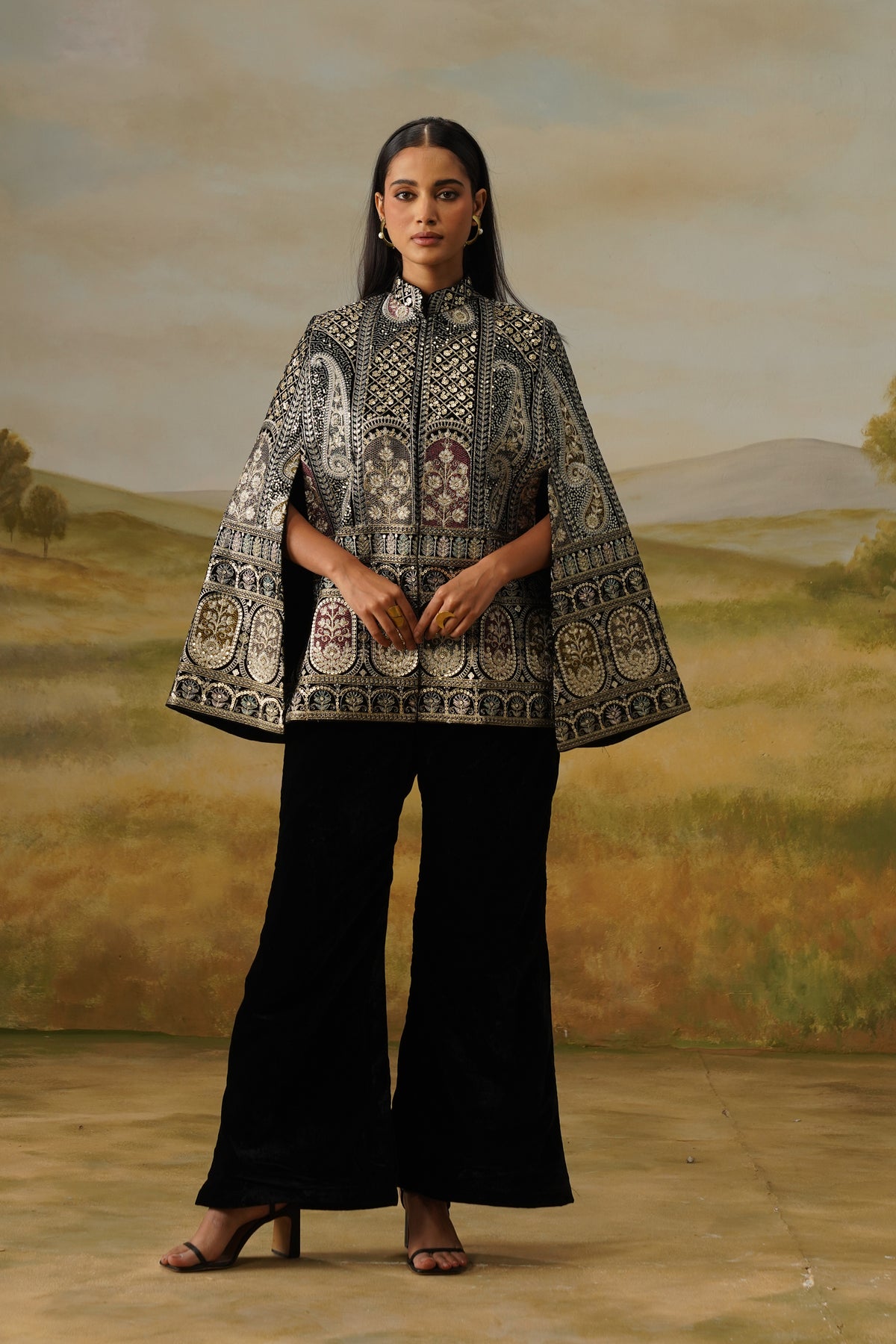 Baazigar Black Threadwork Cape