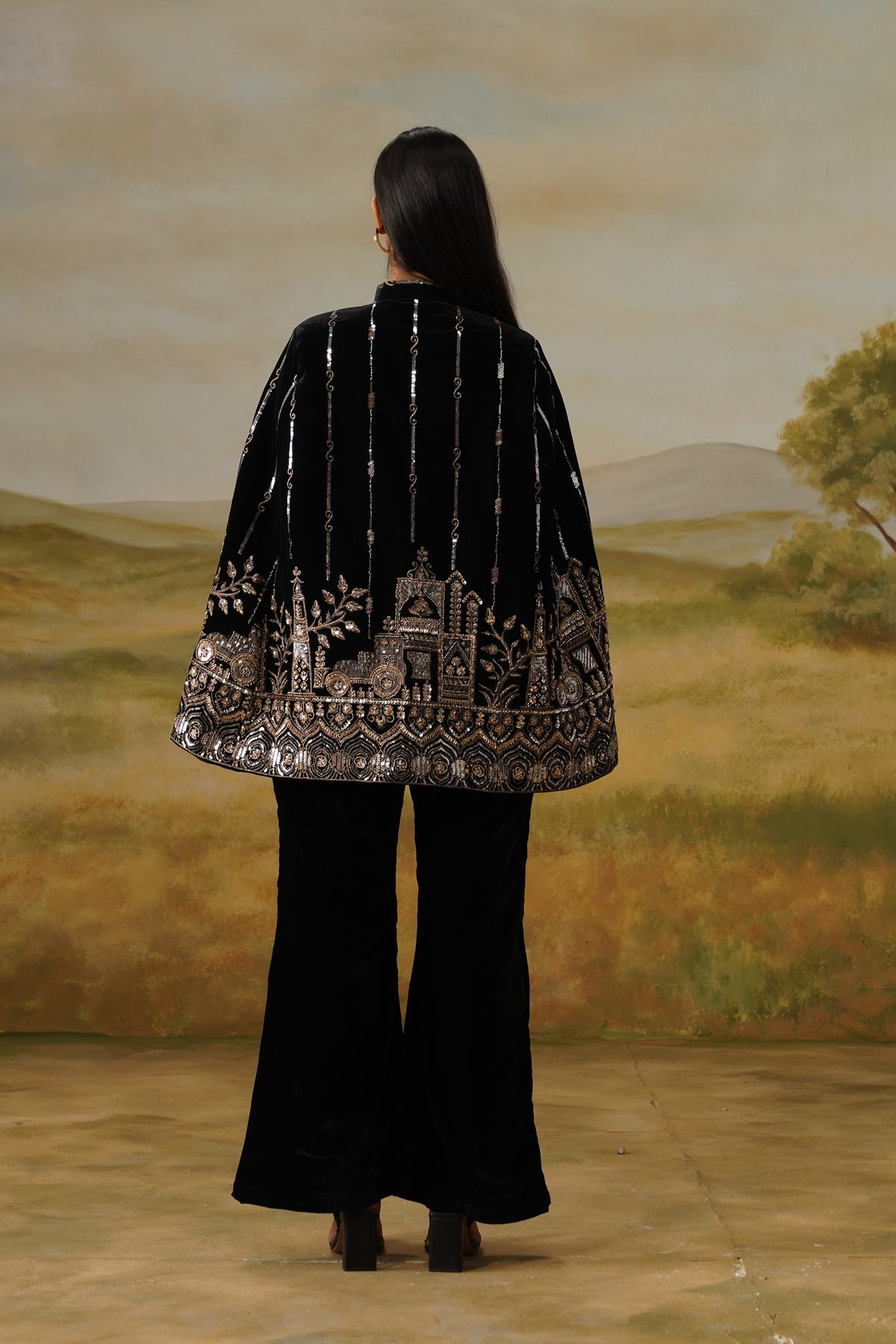 Haveli Black Velvet Bead Embroidered Cape