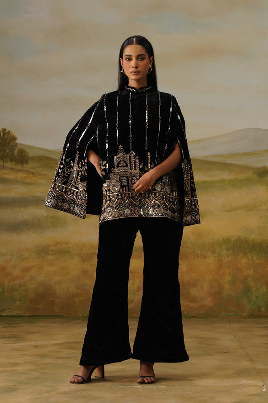Haveli Black Velvet Bead Embroidered Cape