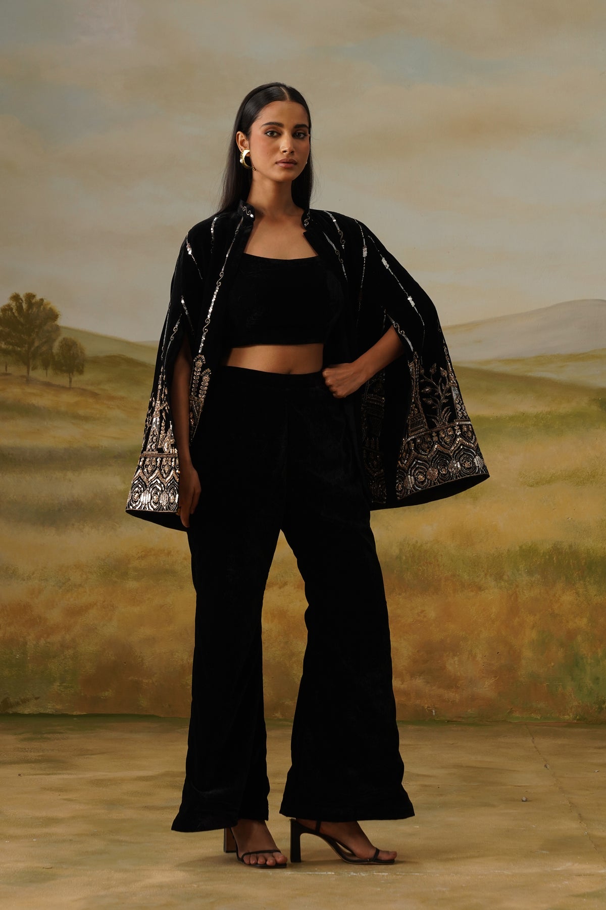 Haveli Black Velvet Bead Embroidered Cape