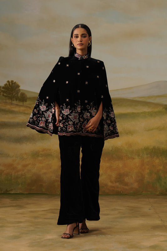 Phulwari Black Velvet Bead Embroidered Cape