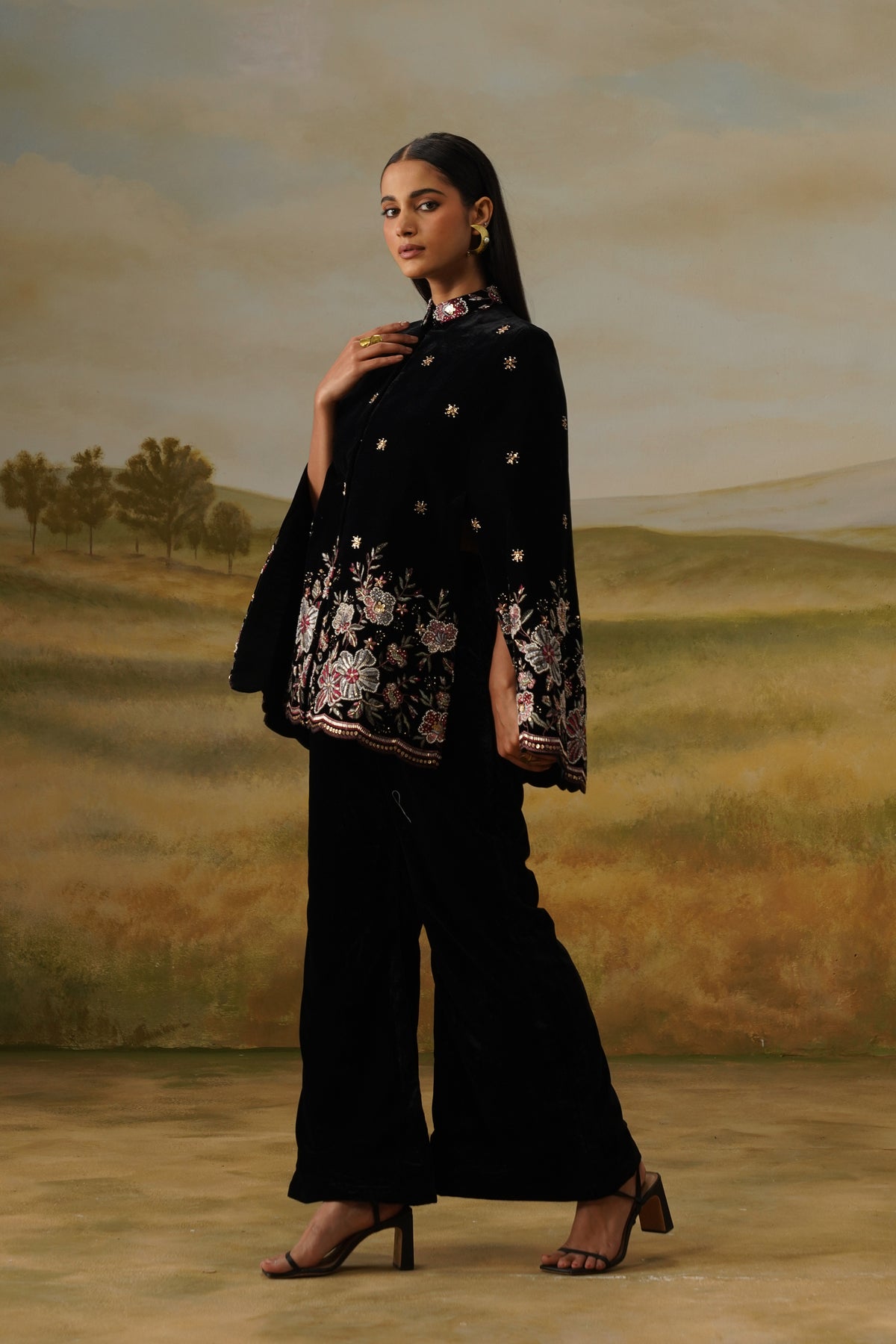 Phulwari Black Velvet Bead Embroidered Cape