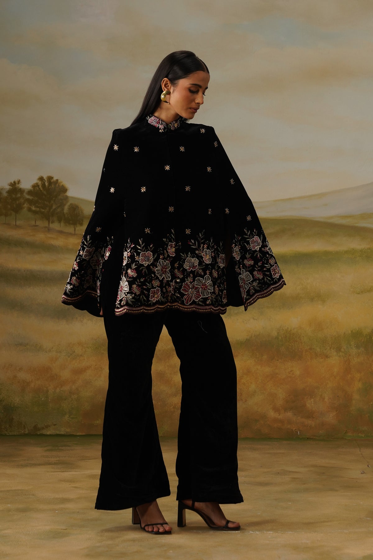 Phulwari Black Velvet Bead Embroidered Cape