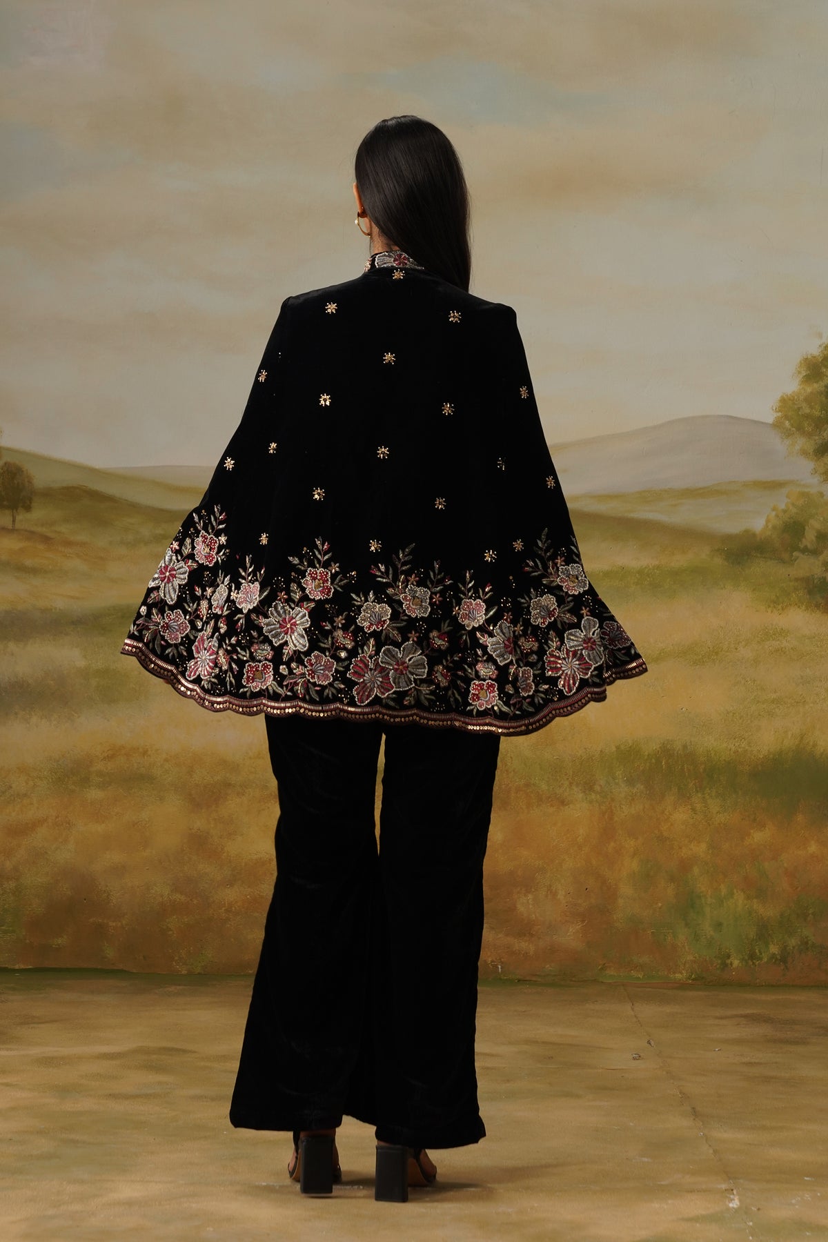 Phulwari Black Velvet Bead Embroidered Cape