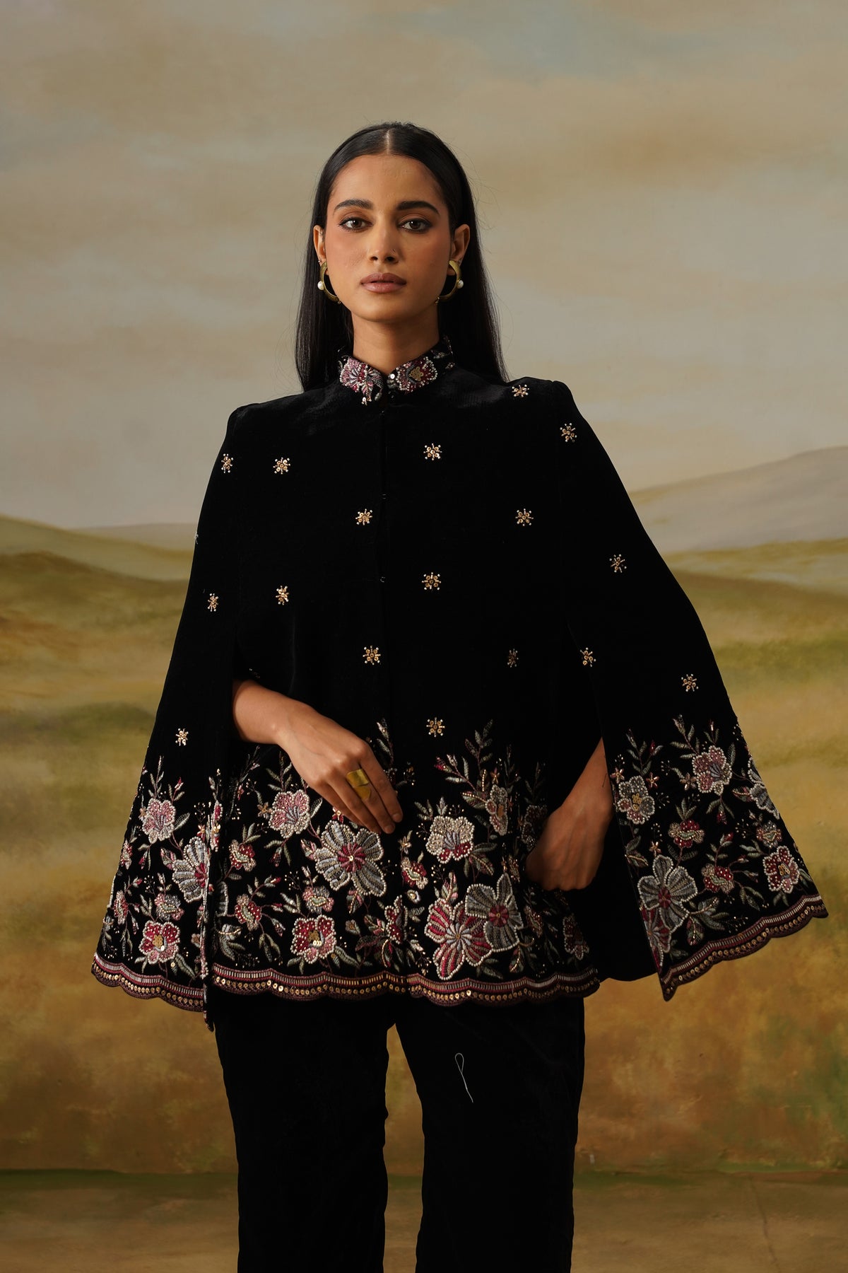 Phulwari Black Velvet Bead Embroidered Cape