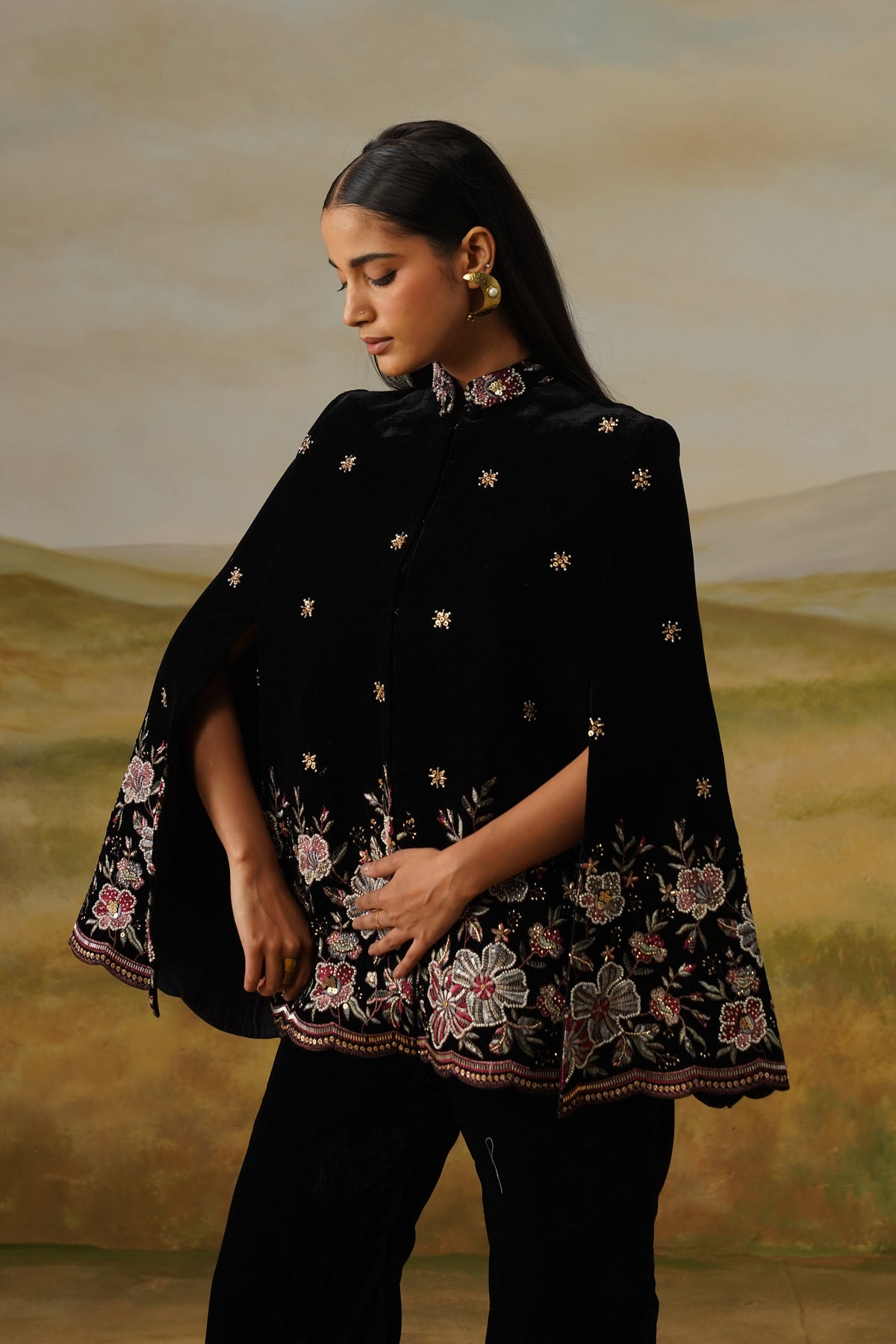 Phulwari Black Velvet Bead Embroidered Cape