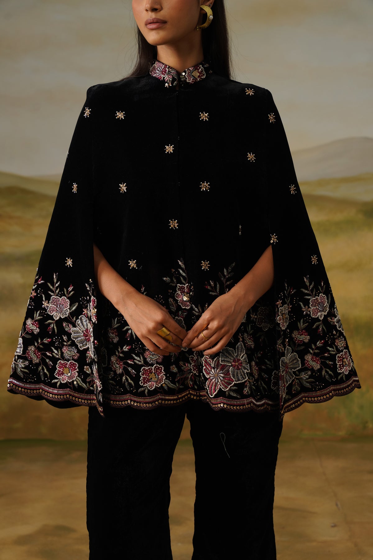 Phulwari Black Velvet Bead Embroidered Cape