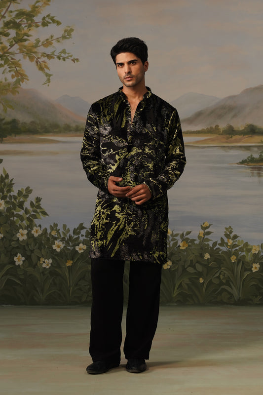 Shuaa Black Brasso Kurta Set