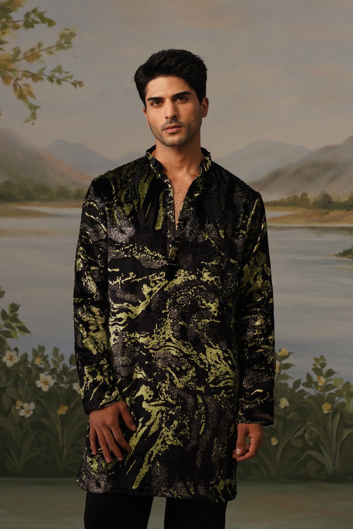 Shuaa Black Brasso Kurta Set