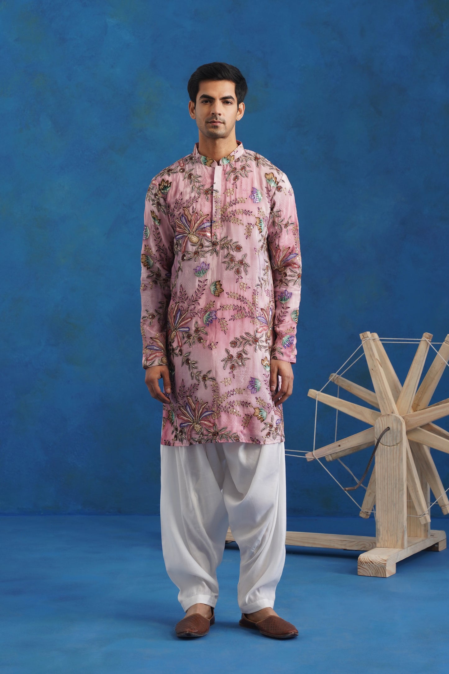 Onion Blossom Embroidery With Print Kurta Patiyala Set