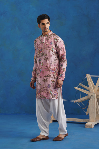 Onion Blossom Embroidery With Print Kurta Patiyala Set