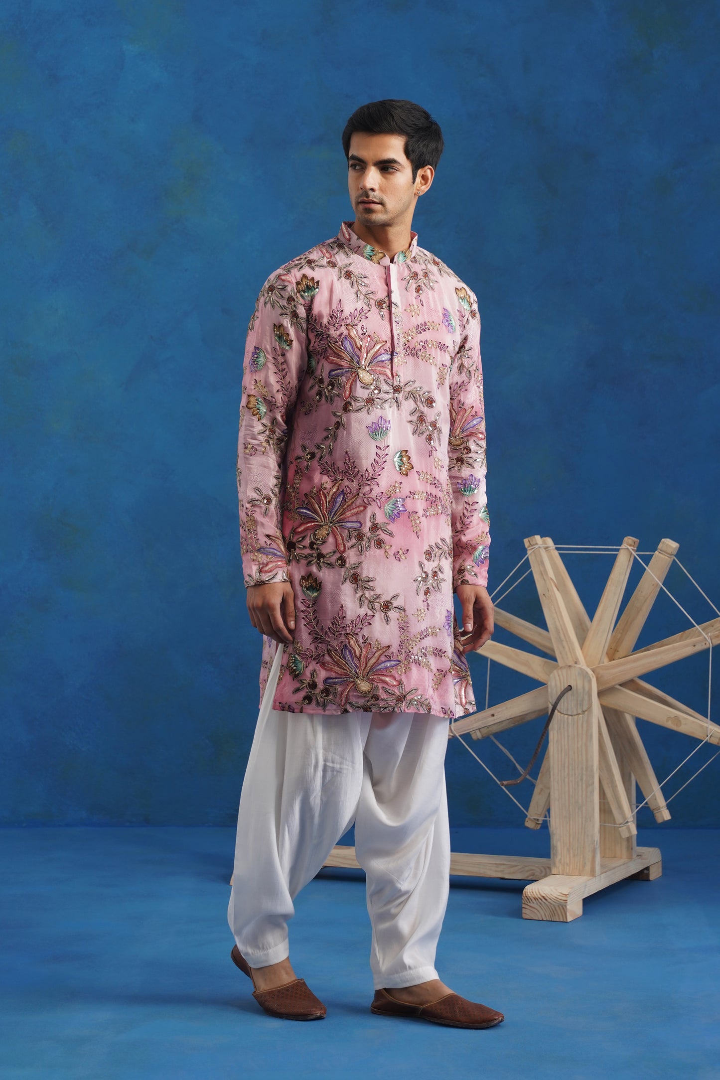 Onion Blossom Embroidery With Print Kurta Patiyala Set