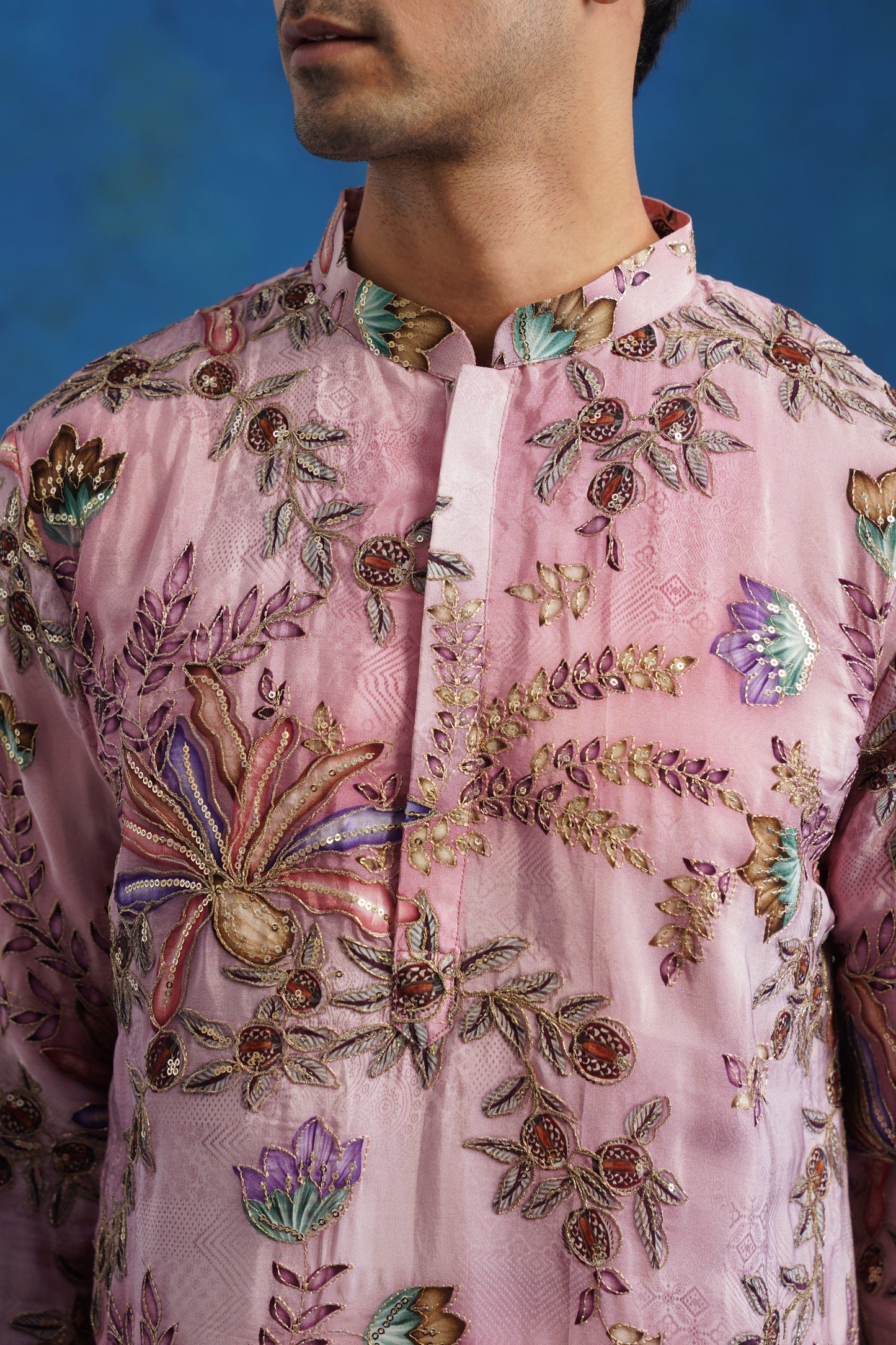 Onion Blossom Embroidery With Print Kurta Patiyala Set