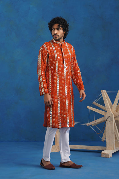 Zariya Rust Mirror Kurta Set