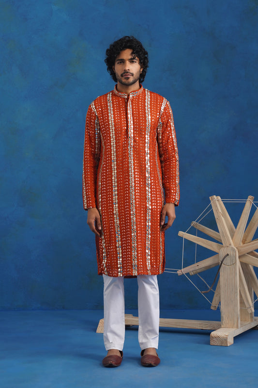 Zariya Rust Mirror Kurta Set