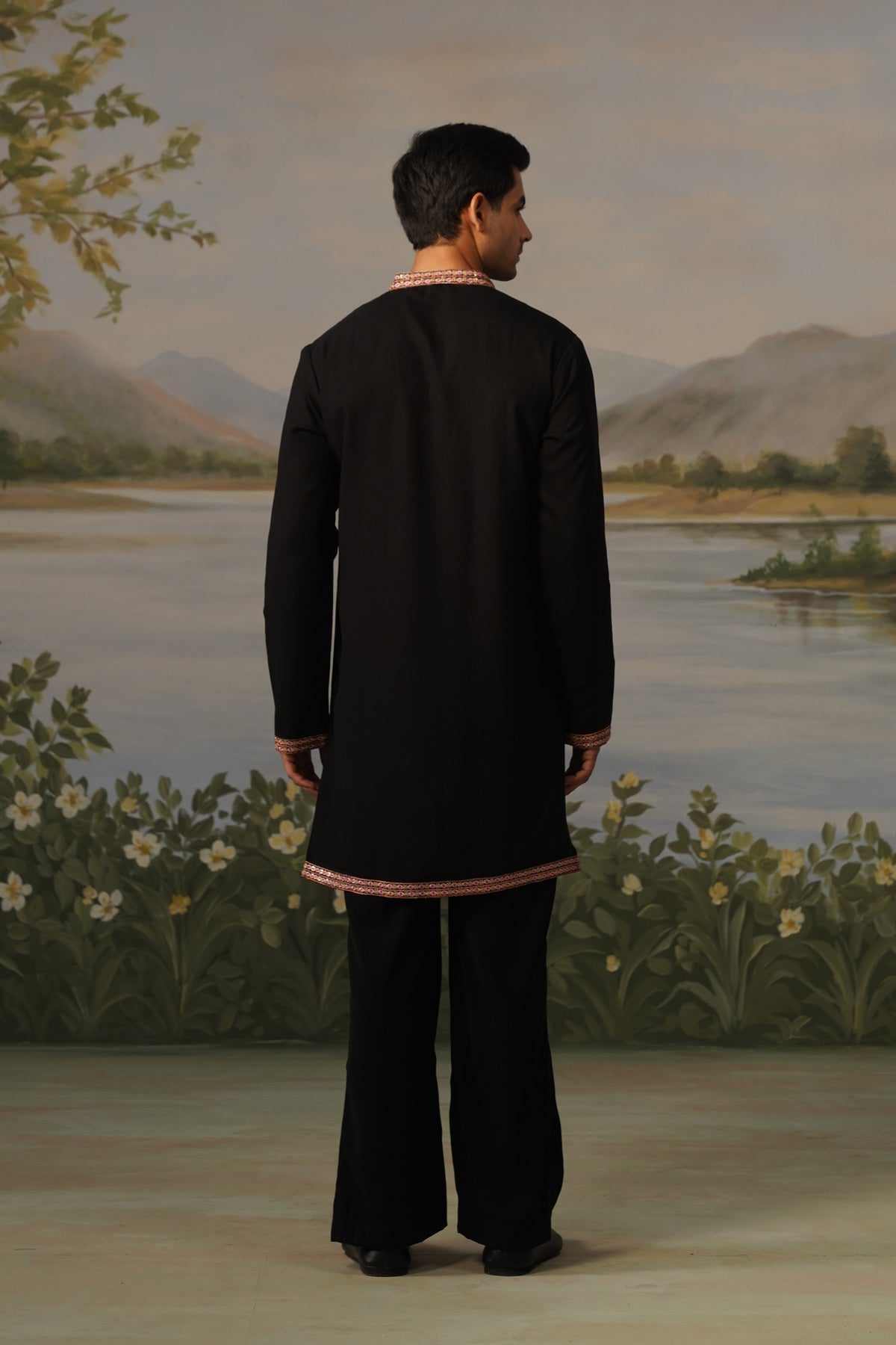 Qasr Black Threadwork Embroidered Kurta Set