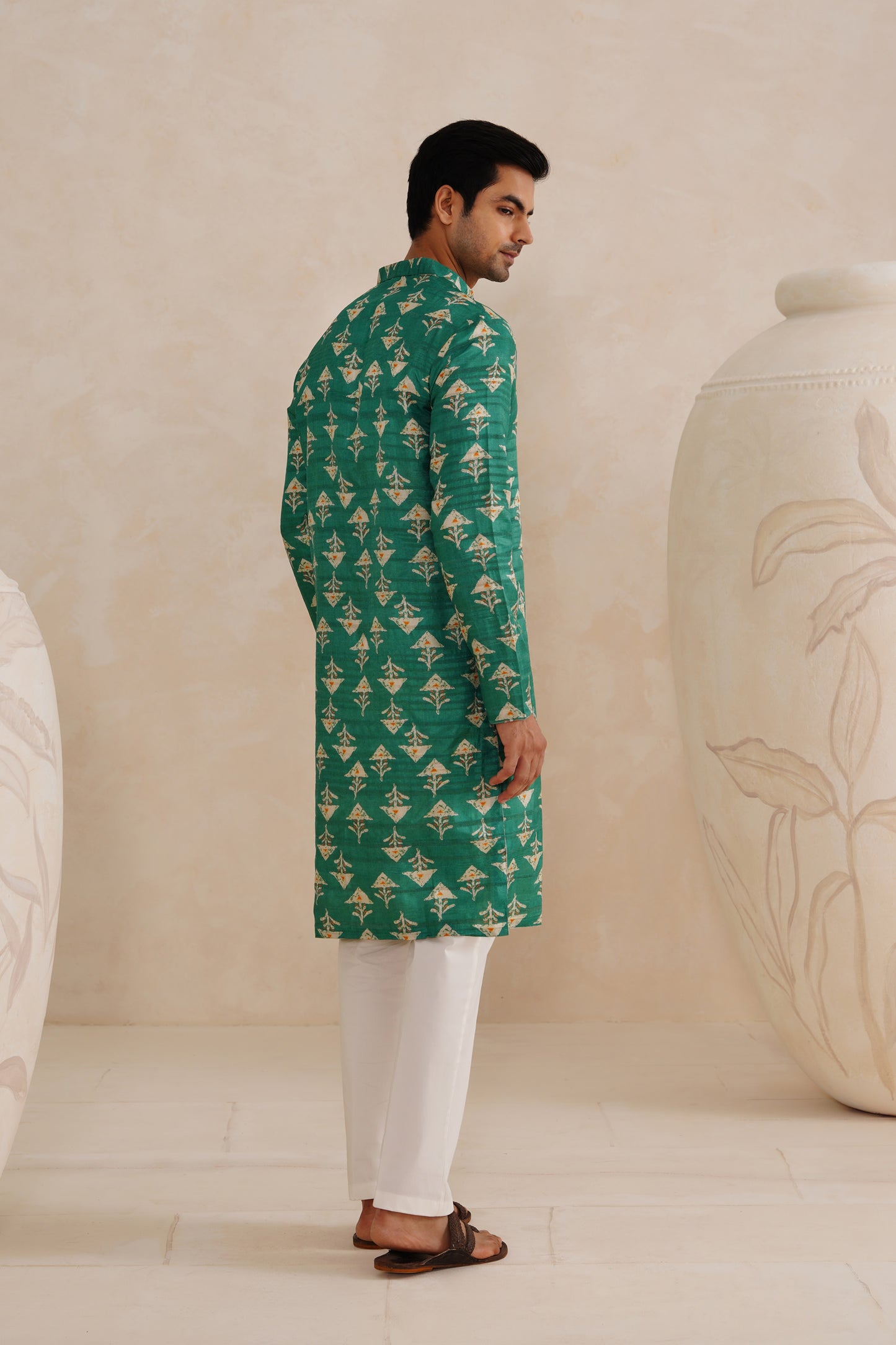 Green Jaipuri Tussar Ghicha Silk Kurta Set