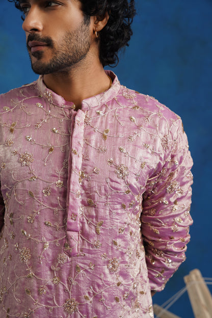 Rooh Pink Tissue Embroidered Kurta Set