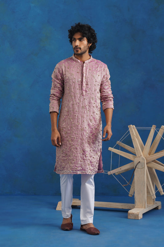 Rooh Pink Tissue Embroidered Kurta Set