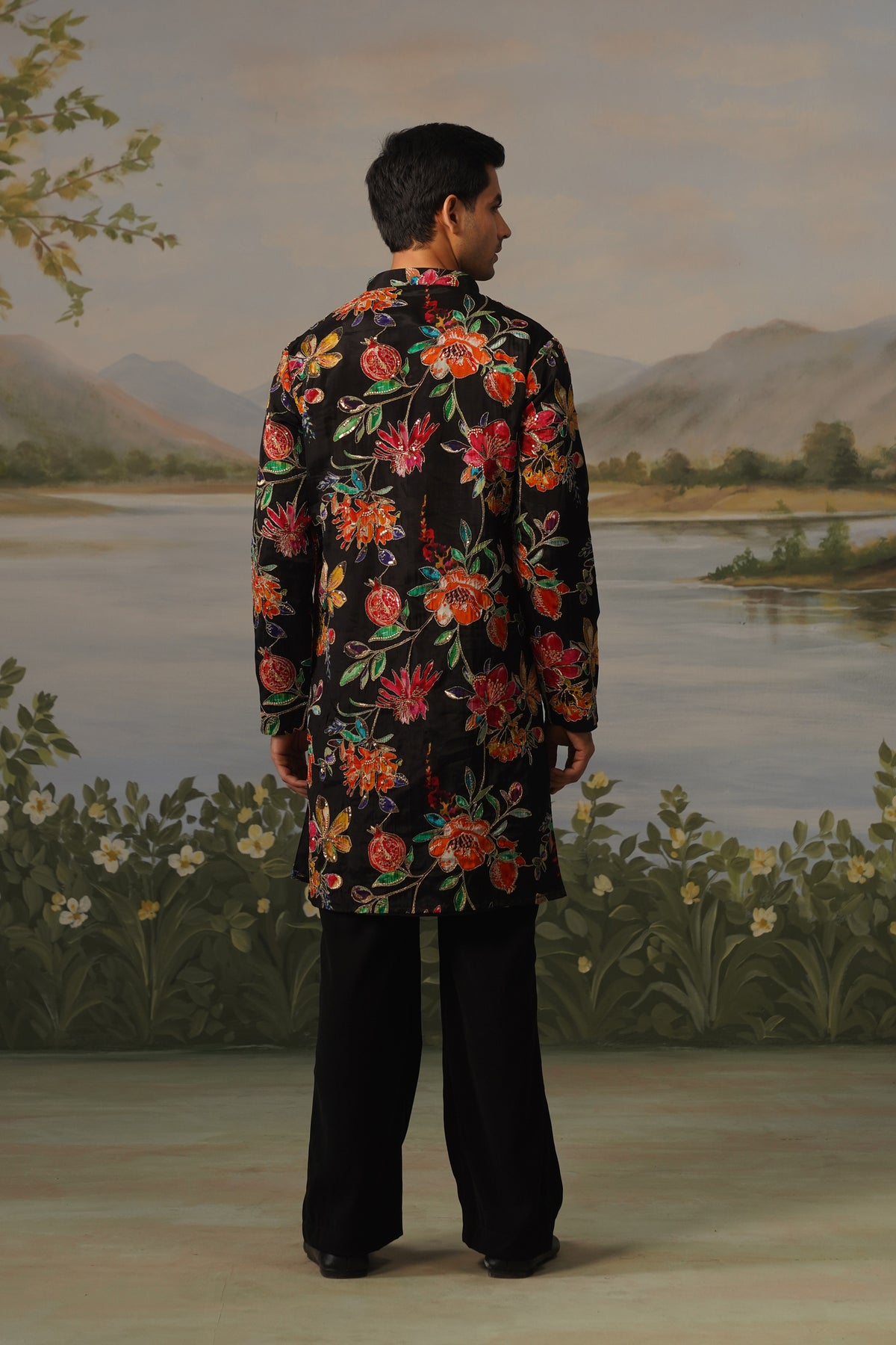 Anar Black Floral Embroidered Print Kurta Set