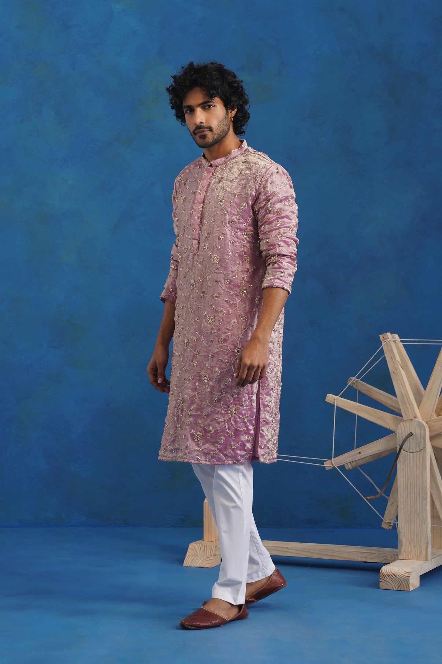 Rooh Pink Tissue Embroidered Kurta Set