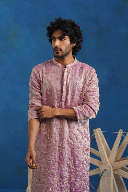 Rooh Pink Tissue Embroidered Kurta Set