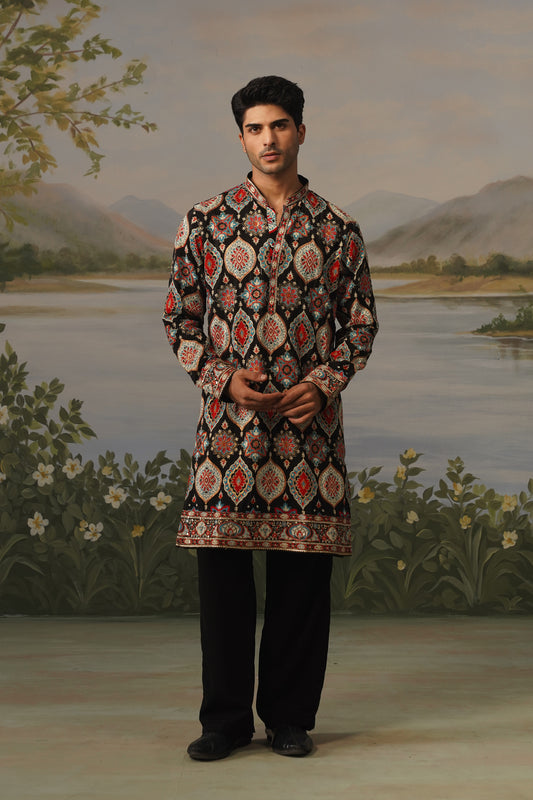 Raqam Black Ajrakh Kurta Set