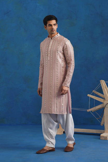 Pink Mirror Sequin Embroidery Kurta Patiyala Set