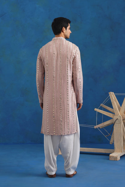 Pink Mirror Sequin Embroidery Kurta Patiyala Set