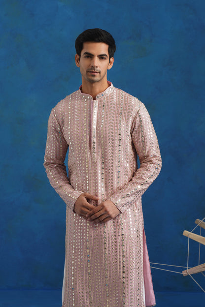 Pink Mirror Sequin Embroidery Kurta Patiyala Set
