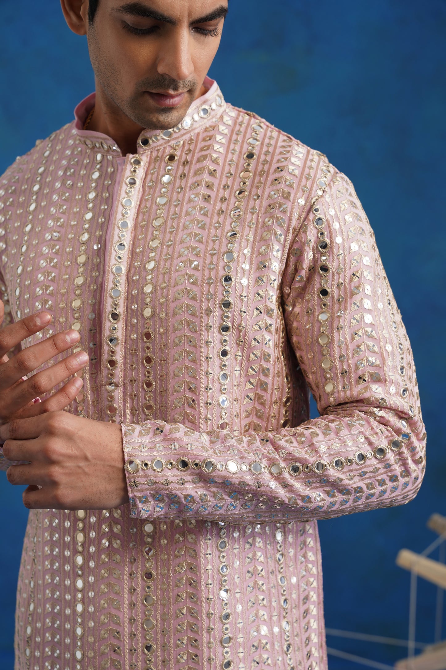Pink Mirror Sequin Embroidery Kurta Patiyala Set