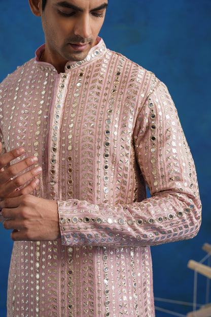Pink Mirror Sequin Embroidery Kurta Patiyala Set