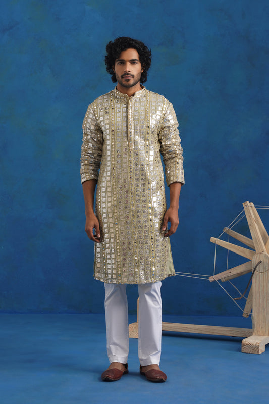 Mehendi Rekha Mirror Kurta Set