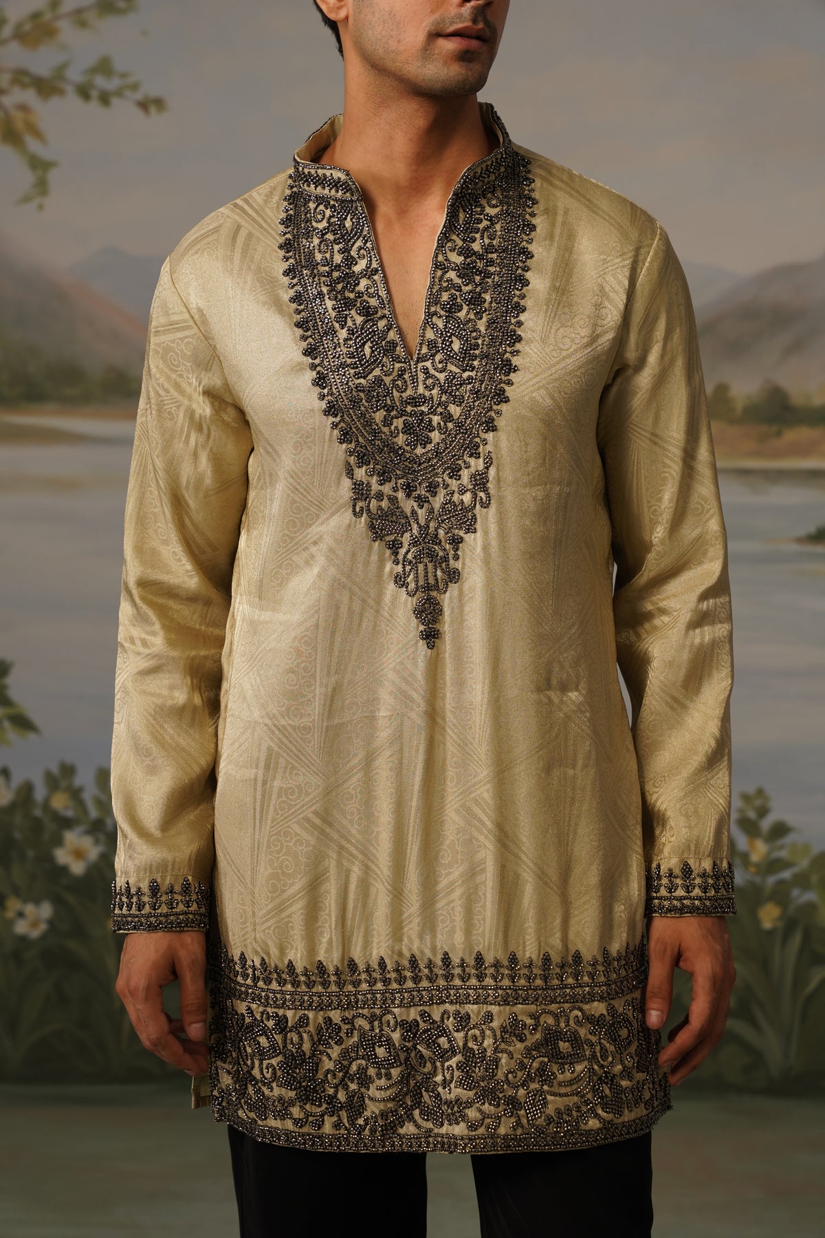 Zarin Champagne Bead Embroidered Kurta Set