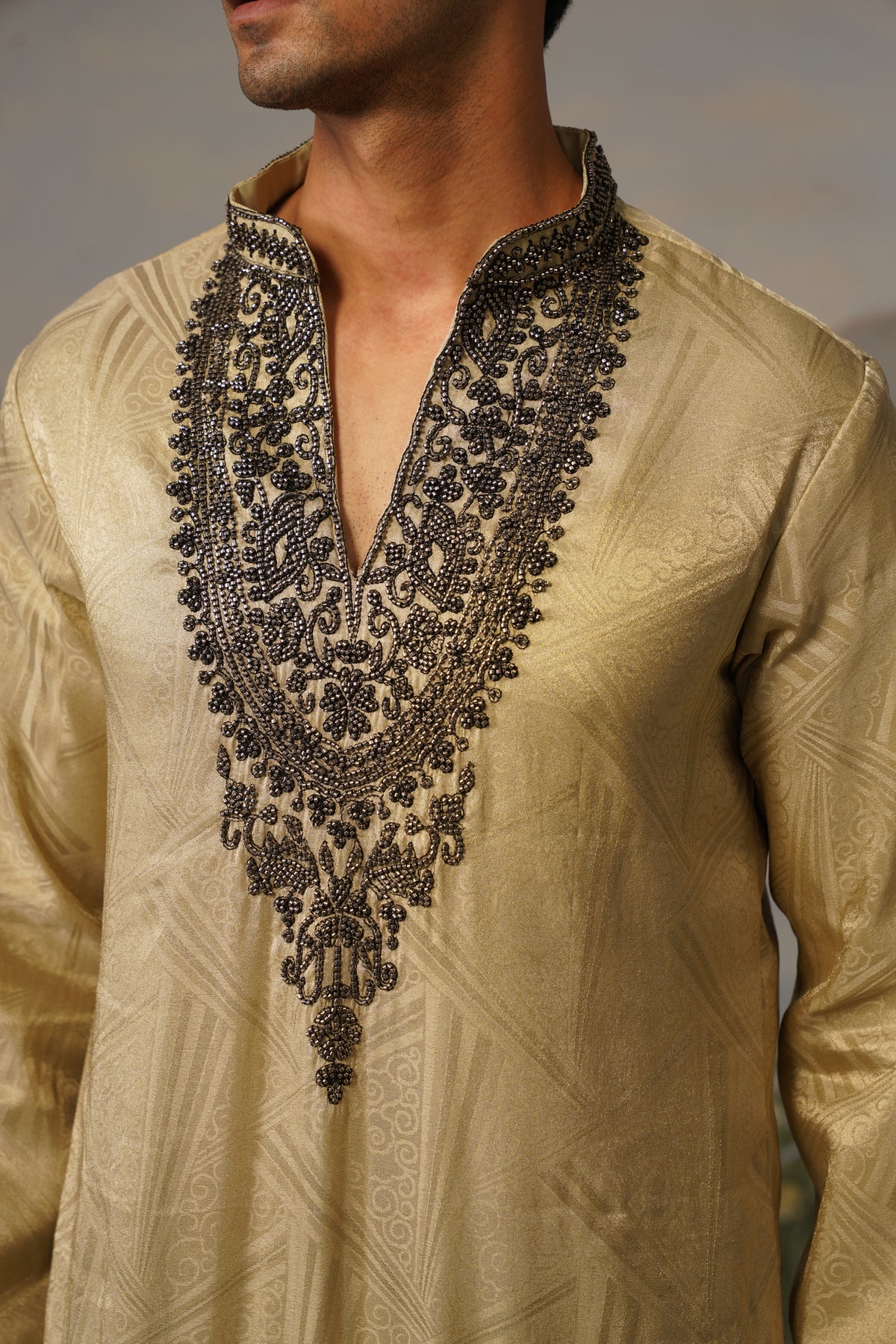 Zarin Champagne Bead Embroidered Kurta Set