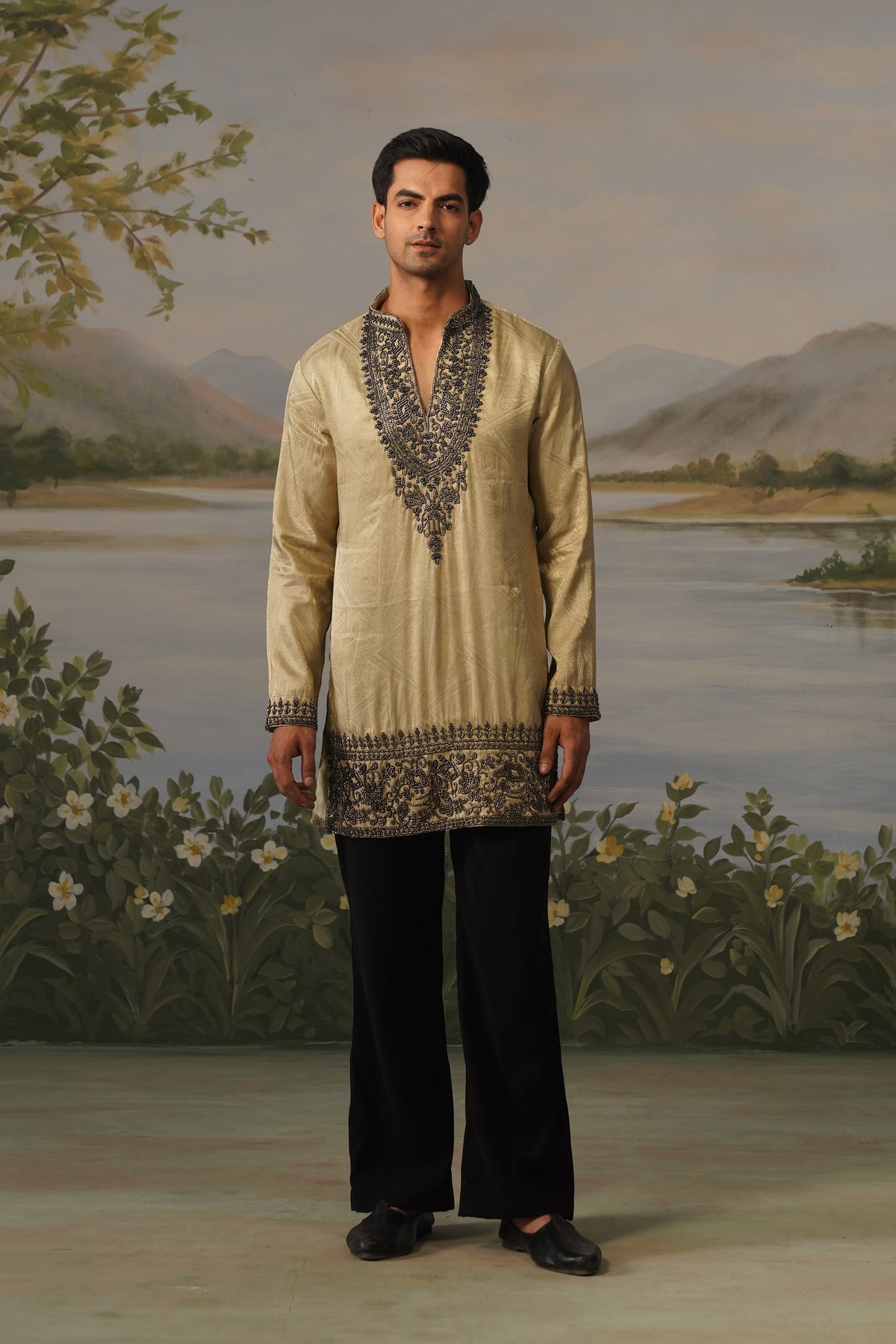Zarin Champagne Bead Embroidered Kurta Set